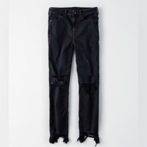 black ripped straight leg jeans